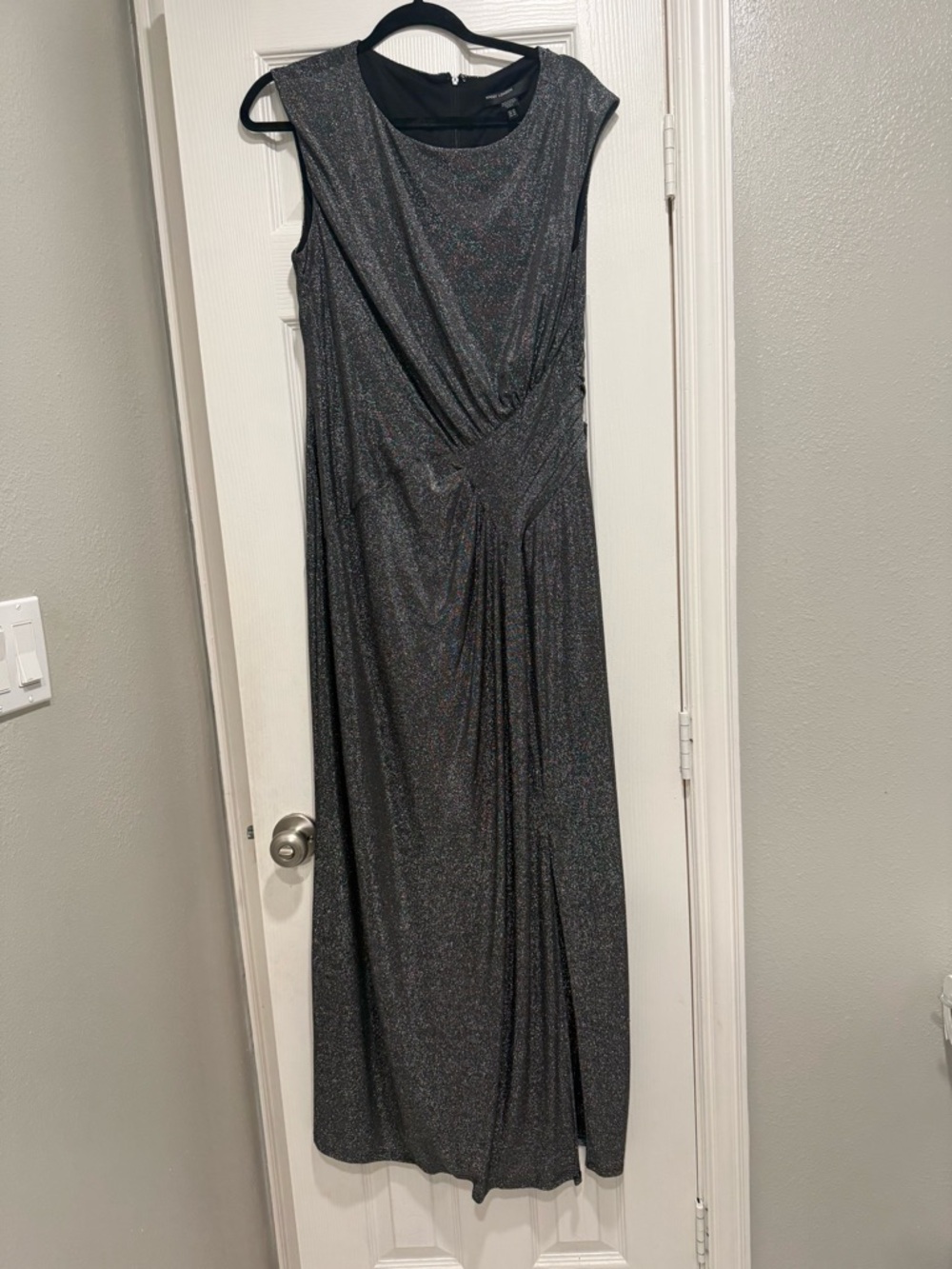 Maggy London Shimmery Charcoal Sleeveless Maxi Dress